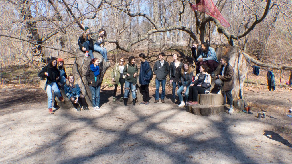 Making/Faking Nature class (spring 2017) visits Prospect Park, Brooklyn. Shown: a "reclaimed" wild playground.